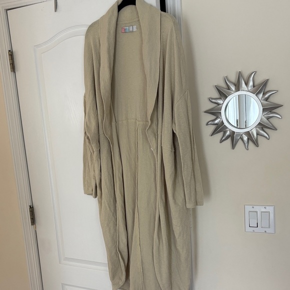 Free People Beach Ladies Light Tan/Green Long Cardigan-S - Picture 6 of 11